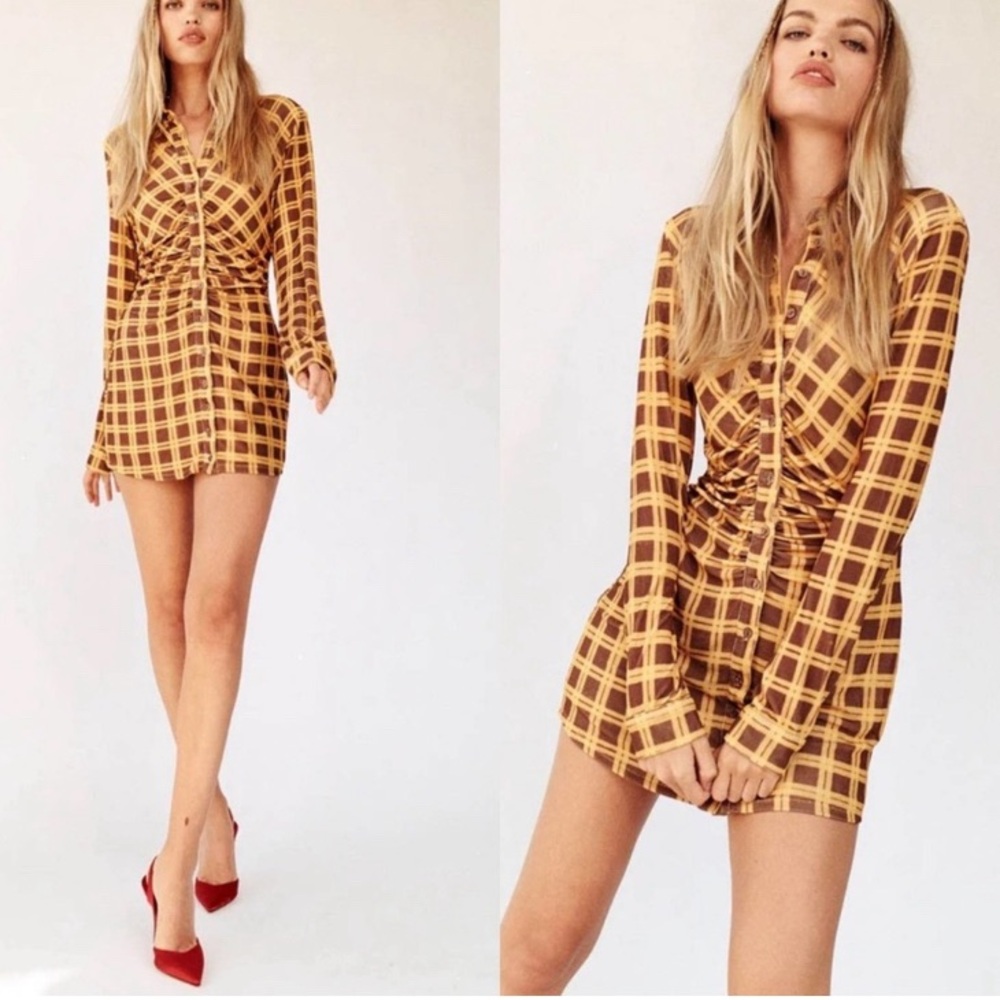 With jean Andy Cher check dress button down dress plaid mini